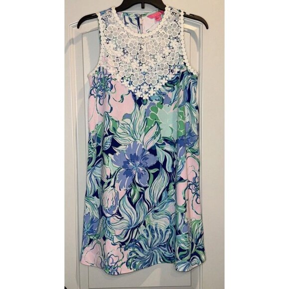 Lilly Pulitzer Women’s Nala Soft Floral w/ Lace Party Shift Dress Sz 0 - Picture 1 of 9